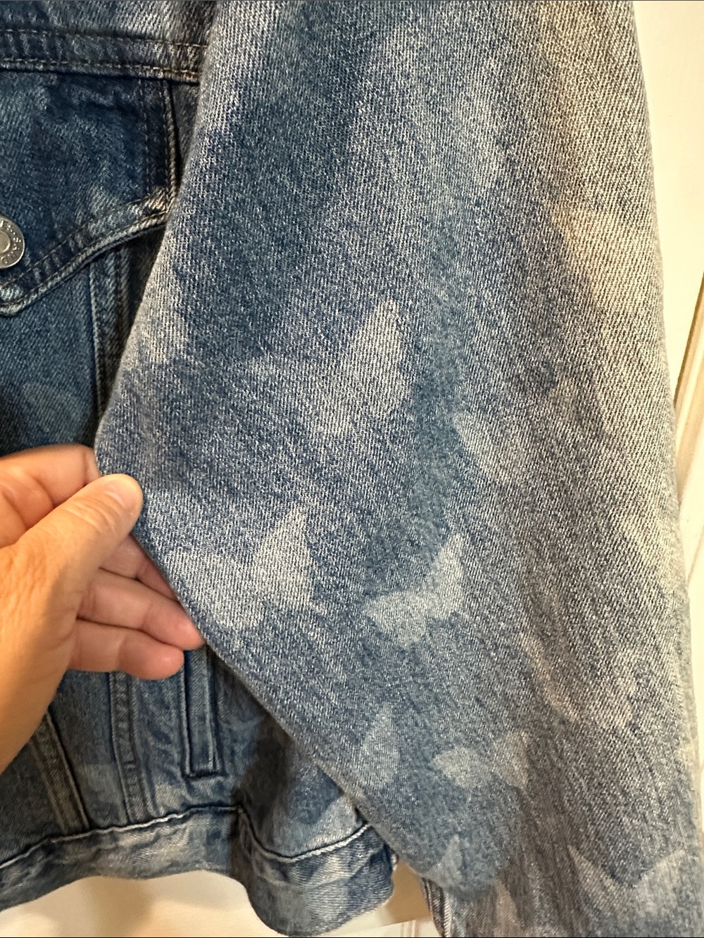 Sandy Liang Distressed Mid-Blue Denim Jacket - Picture 3 of 9